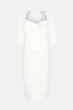 Coast Premium Fold Over Button Detail Pencil Dress -Simply Feminine Shop bcc02723 ivory xl 3