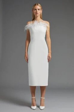 Coast Premium Feather Trim Bardot Midi Dress