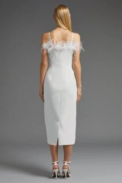 Coast Premium Feather Trim Bardot Midi Dress -Simply Feminine Shop bcc02743 ivory xl 2