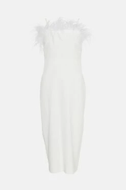 Coast Premium Feather Trim Bardot Midi Dress -Simply Feminine Shop bcc02743 ivory xl 3