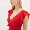 Coast Ruffle Detail Lace Bodice Pleat Skirt Dress 1 Coast Ruffle Detail Lace Bodice Pleat Skirt Dress -Simply Feminine Shop bcc02777 red xl