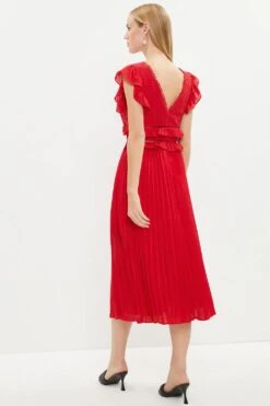 Coast Ruffle Detail Lace Bodice Pleat Skirt Dress 8 Coast Ruffle Detail Lace Bodice Pleat Skirt Dress -Simply Feminine Shop bcc02777 red xl 2