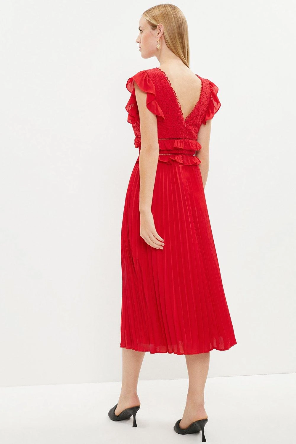 Coast Ruffle Detail Lace Bodice Pleat Skirt Dress 5 Coast Ruffle Detail Lace Bodice Pleat Skirt Dress - Image 3