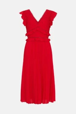 Coast Ruffle Detail Lace Bodice Pleat Skirt Dress 9 Coast Ruffle Detail Lace Bodice Pleat Skirt Dress -Simply Feminine Shop bcc02777 red xl 3