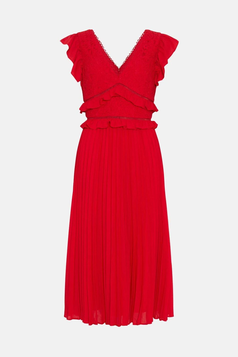 Coast Ruffle Detail Lace Bodice Pleat Skirt Dress 6 Coast Ruffle Detail Lace Bodice Pleat Skirt Dress - Image 4