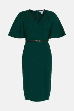 Coast Wrap Top Ponte Flare Sleeve Pencil Dress 9 Coast Wrap Top Ponte Flare Sleeve Pencil Dress -Simply Feminine Shop bcc02793 green xl 3