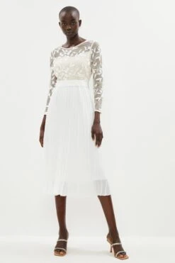 Coast Contrast Embroidered Long Sleeve Midi Dress -Simply Feminine Shop bcc02837 ivory xl 2