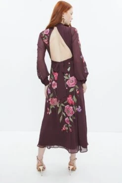 Coast Alexandra Gallagher Floral Embroidered Midi Dress -Simply Feminine Shop bcc02861 merlot xl 2