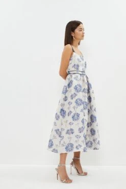 Coast Petite Jacquard Midi Dress With Tipped Detail