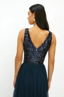 Coast Petite Sequin V Neck Bustier Top 8 Coast Petite Sequin V Neck Bustier Top -Simply Feminine Shop bcc02944 navy xl 2