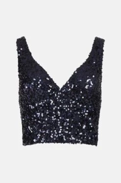 Coast Petite Sequin V Neck Bustier Top 9 Coast Petite Sequin V Neck Bustier Top -Simply Feminine Shop bcc02944 navy xl 3