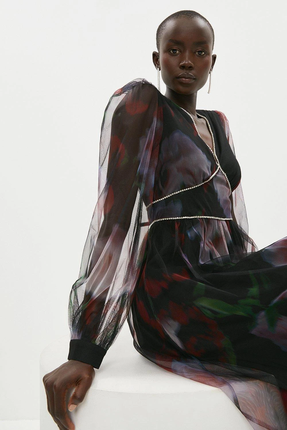 Coast Diamante Detail Printed Mesh Dress 4 Coast Diamante Detail Printed Mesh Dress - Image 2