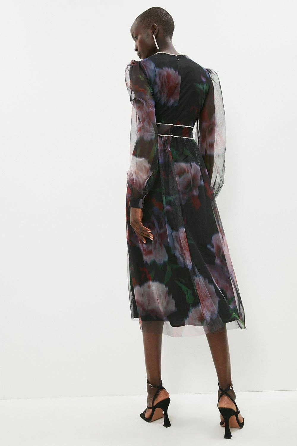 Coast Diamante Detail Printed Mesh Dress 5 Coast Diamante Detail Printed Mesh Dress - Image 3