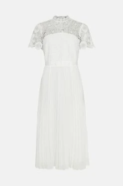 Coast Corded Lace Top Pleated Full Skirt Midi Dress -Simply Feminine Shop bcc03042 ivory xl 3