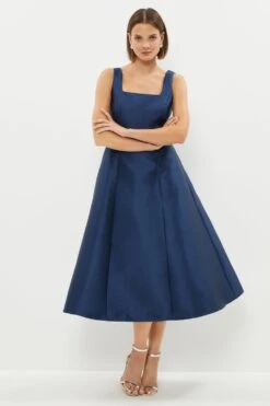 Coast Square Neck Structured Twill Midi Dress