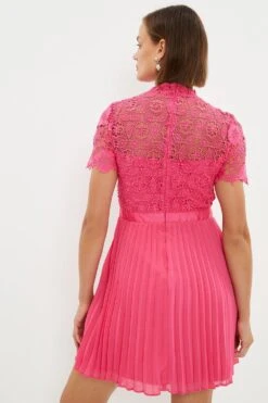 Coast Corded Lace Top Pleated Full Skirt Mini Dress -Simply Feminine Shop bcc03147 hot20pink xl 2
