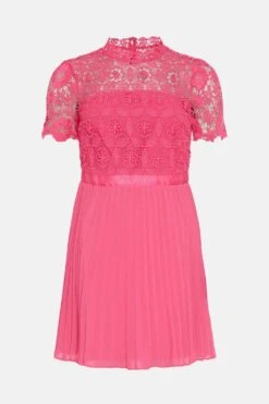 Coast Corded Lace Top Pleated Full Skirt Mini Dress -Simply Feminine Shop bcc03147 hot20pink xl 3