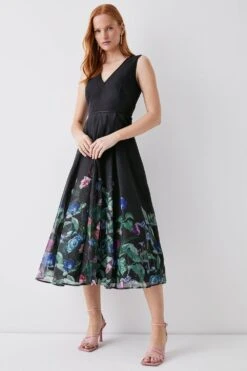 Coast V Neck Tipped Organza Midi Dress