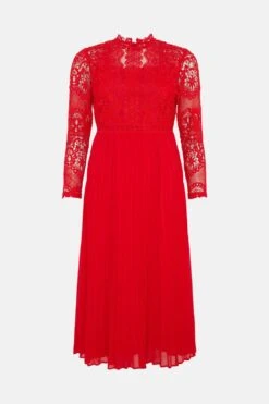 Coast Petite Sleeved Lace High Neck Pleated Dress -Simply Feminine Shop bcc03303 red xl 3
