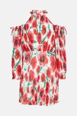 Coast Cold Shoulder Pleated Chiffon Mini Dress -Simply Feminine Shop bcc03319 multi xl 3