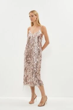 Coast Premium Sequin And Fringe Midi Dress