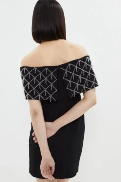 Coast Embelished Bardot Sculpting Jersey Mini Dress -Simply Feminine Shop bcc03377 black xl 2