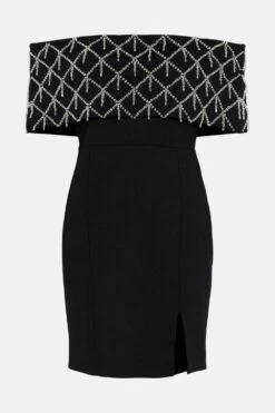 Coast Embelished Bardot Sculpting Jersey Mini Dress -Simply Feminine Shop bcc03377 black xl 3