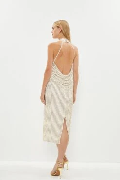 Coast Premium Linear Sequin Cross Neck Midi Dress -Simply Feminine Shop bcc03378 white xl 2