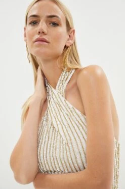 Coast Premium Linear Sequin Cross Neck Midi Dress -Simply Feminine Shop bcc03378 white xl 5