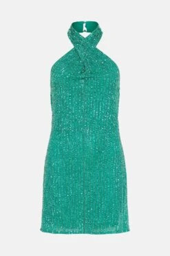 Coast Premium Linear Sequin Cross Neck Mini Dress -Simply Feminine Shop bcc03379 green xl 3