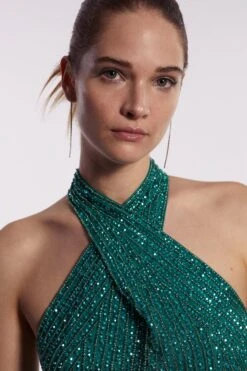 Coast Premium Linear Sequin Cross Neck Mini Dress -Simply Feminine Shop bcc03379 green xl 4