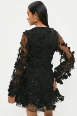 Coast Mini Dress In 3D Floral Applique -Simply Feminine Shop bcc03403 black xl 2