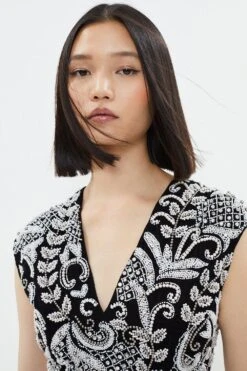 Coast V Neck Hand Embellished Mini Dress 7 Coast V Neck Hand Embellished Mini Dress -Simply Feminine Shop bcc03415 black xl 1