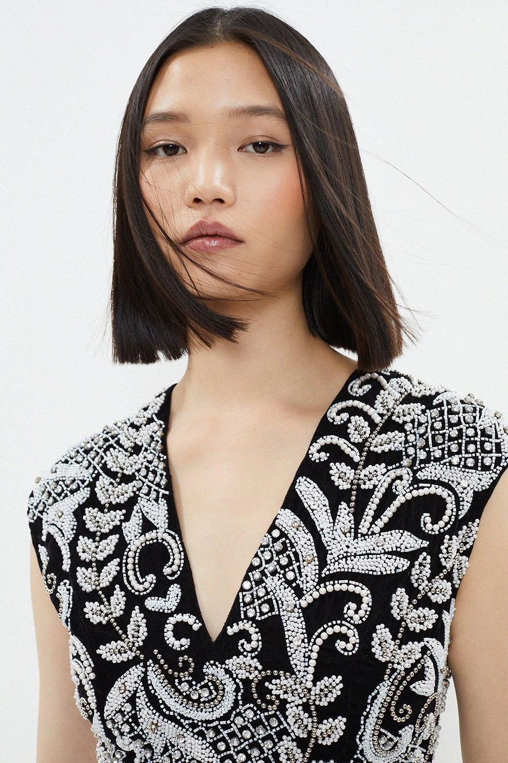 Coast V Neck Hand Embellished Mini Dress 4 Coast V Neck Hand Embellished Mini Dress - Image 2