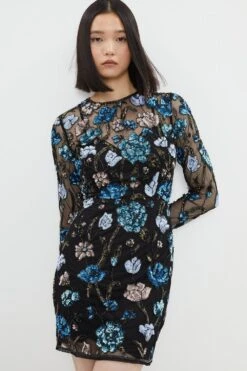 Coast Hand Embellished Long Sleeve Dress