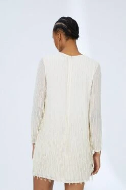 Coast Long Sleeve Embellished Fringe Detail Mini Dress -Simply Feminine Shop bcc03468 ivory xl 2