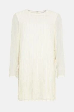 Coast Long Sleeve Embellished Fringe Detail Mini Dress -Simply Feminine Shop bcc03468 ivory xl 3