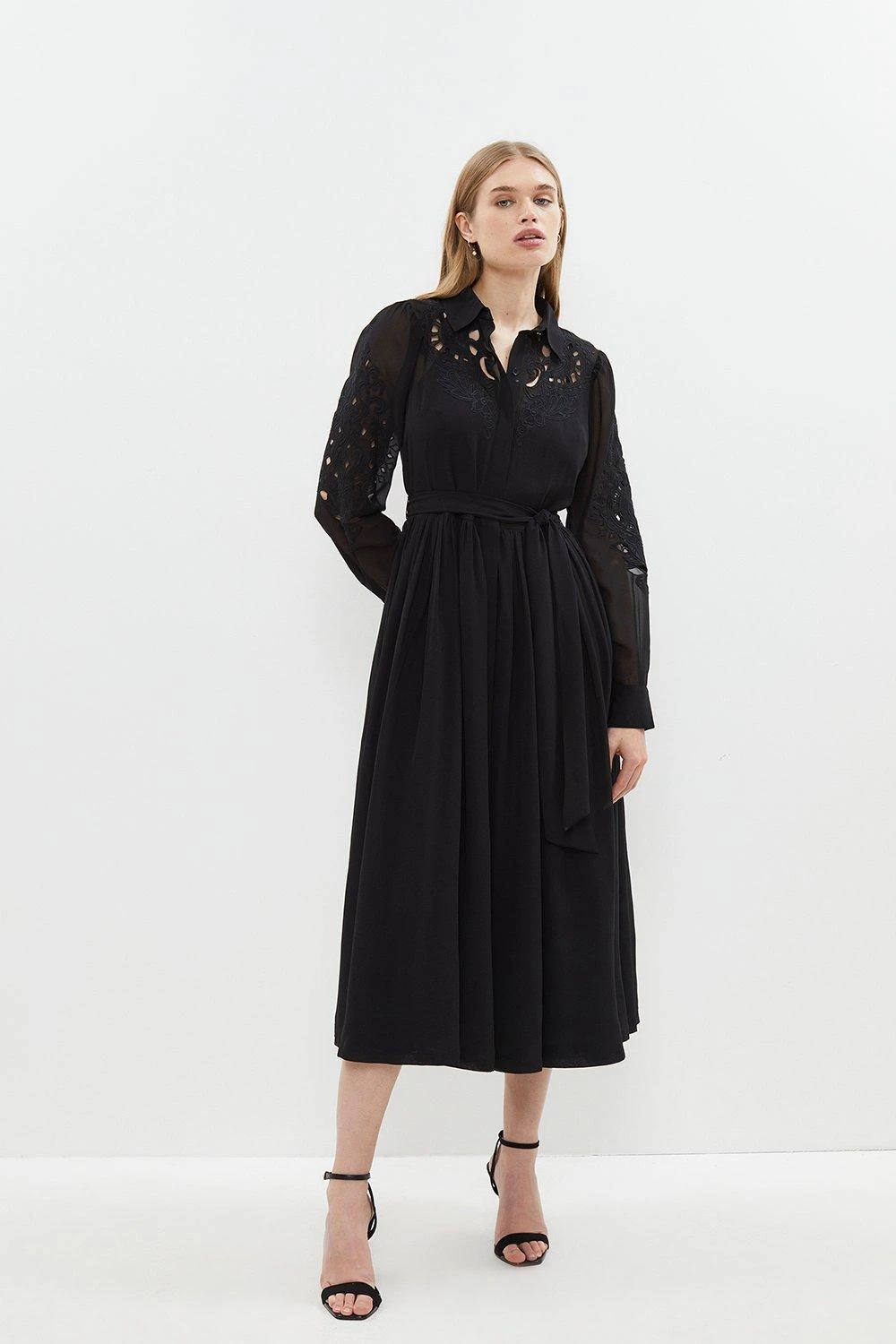 Coast Placed Cutwork Midi Georgette Shirt Dress 3 Coast Placed Cutwork Midi Georgette Shirt Dress