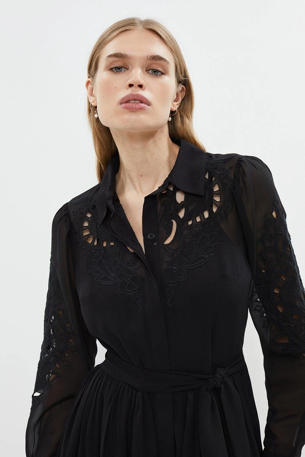 Coast Placed Cutwork Midi Georgette Shirt Dress 4 Coast Placed Cutwork Midi Georgette Shirt Dress - Image 2