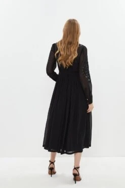 Coast Placed Cutwork Midi Georgette Shirt Dress 9 Coast Placed Cutwork Midi Georgette Shirt Dress -Simply Feminine Shop bcc03470 black xl 2