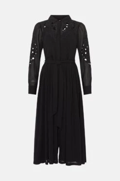 Coast Placed Cutwork Midi Georgette Shirt Dress 10 Coast Placed Cutwork Midi Georgette Shirt Dress -Simply Feminine Shop bcc03470 black xl 3
