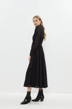 Coast Placed Cutwork Midi Georgette Shirt Dress 11 Coast Placed Cutwork Midi Georgette Shirt Dress -Simply Feminine Shop bcc03470 black xl 4