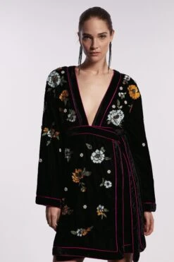 Coast Premium Hand Embellished Velvet Mini Wrap Dress