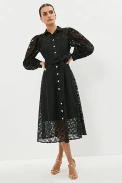 Coast Petite Organza Long Sleeve Midi Shirt Dress -Simply Feminine Shop bcc03511 black xl 1