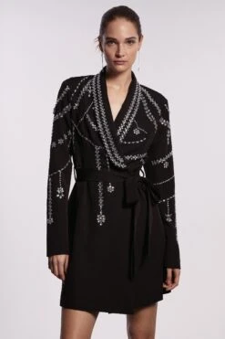 Coast Premium Long Sleeve Tux Dress With Hand Beade