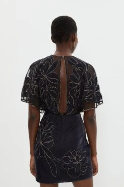 Coast Beaded Applique Velvet Mini Dress -Simply Feminine Shop bcc03548 black xl 2