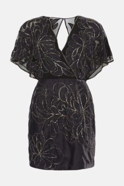 Coast Beaded Applique Velvet Mini Dress -Simply Feminine Shop bcc03548 black xl 3