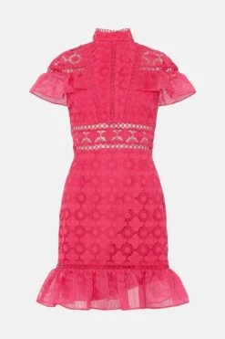 Coast Premium Panelled Lace Organza Trim Mini Dress -Simply Feminine Shop bcc03553 hot20pink xl 3