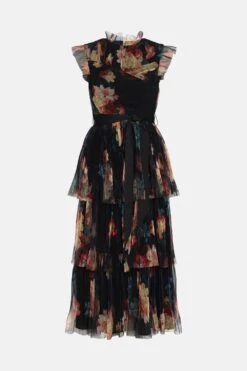 Coast Tiered Mesh Belted Midi Dress -Simply Feminine Shop bcc03614 black xl 3