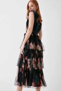 Coast Tiered Mesh Belted Midi Dress -Simply Feminine Shop bcc03614 black xl 4